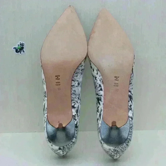 Butter Women Black & White Pearl Snake Stamp Pointed Toe Kitten Heel Shoes Sz 10 - Picture 9 of 10